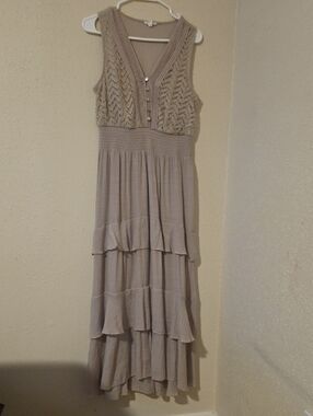 kings road crochet dress NWT KINGS ROAD Mauve dress long sleeve crochet details L